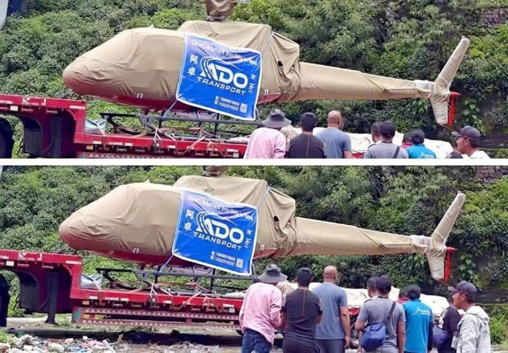 तातोपानी नाकाबाट पहिलोपटक कन्टेनरमा आयात भयो हेलिकप्टर